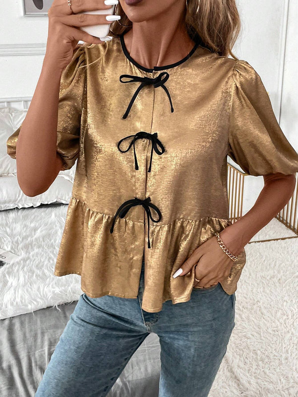 Clasi Camisa de muneca con lazo dorado sencillo para uso diario