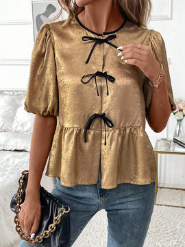 Clasi Camisa de muneca con lazo dorado sencillo para uso diario