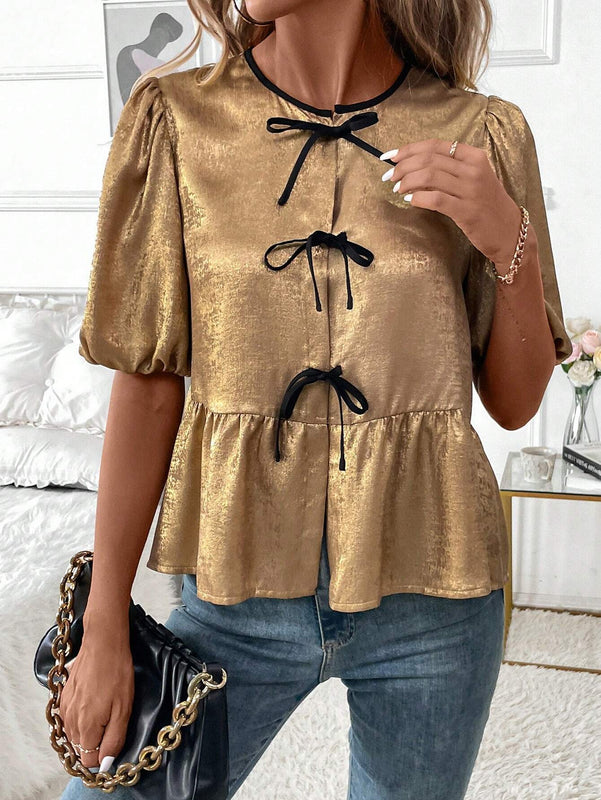 Clasi Camisa de muneca con lazo dorado sencillo para uso diario