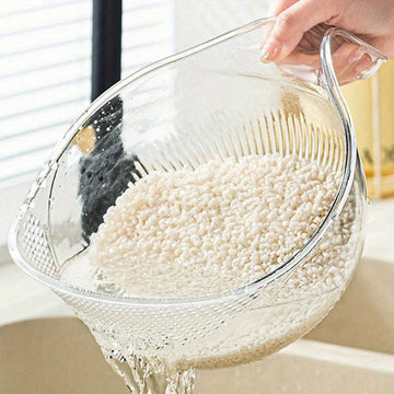 1pc Cuenco de Lavado de Arroz Multifuncional de Plástico con Agujeros Intensivos Cuadriláteros, Cesta de Drenaje de Agua, Cuenco para Frutas