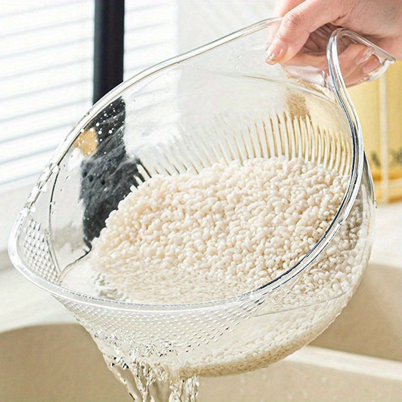 1pc Cuenco de Lavado de Arroz Multifuncional de Plástico con Agujeros Intensivos Cuadriláteros, Cesta de Drenaje de Agua, Cuenco para Frutas