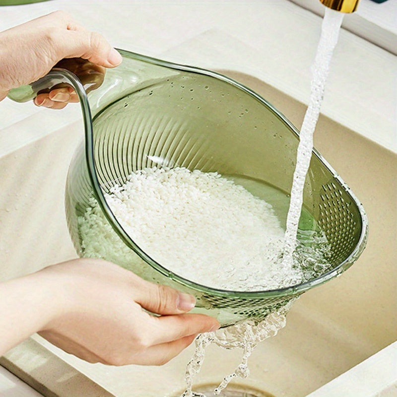 1pc Cuenco de Lavado de Arroz Multifuncional de Plástico con Agujeros Intensivos Cuadriláteros, Cesta de Drenaje de Agua, Cuenco para Frutas