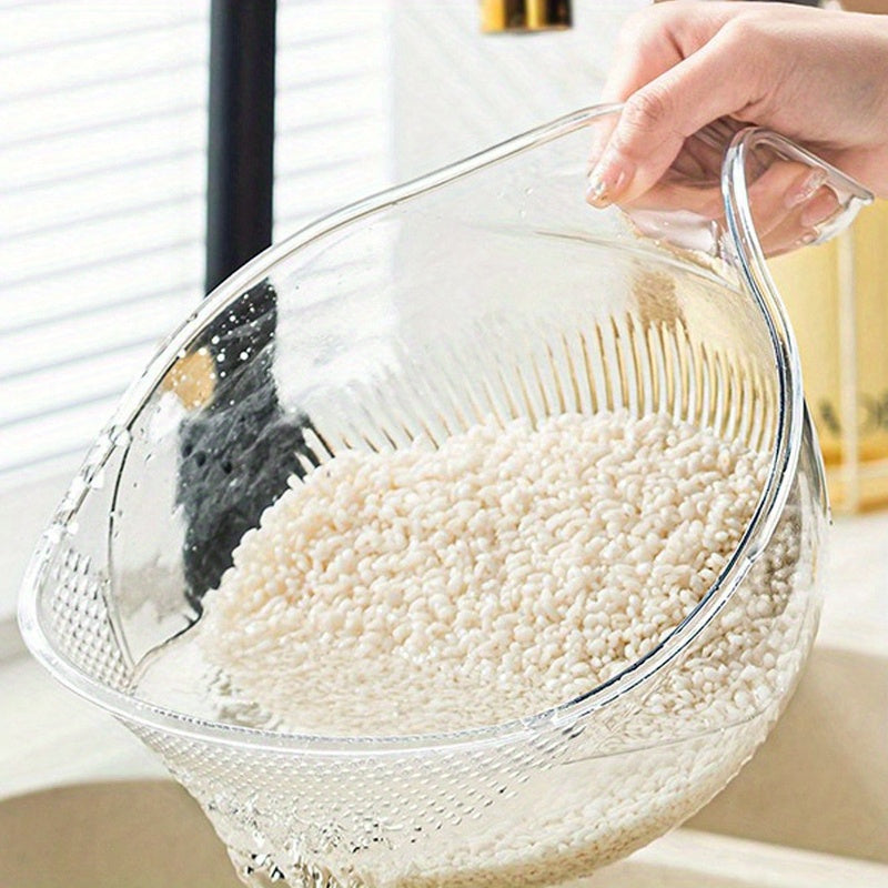 1pc Cuenco de Lavado de Arroz Multifuncional de Plástico con Agujeros Intensivos Cuadriláteros, Cesta de Drenaje de Agua, Cuenco para Frutas