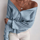 Blusa de manga larga sencilla y casual de unicolor para mujer