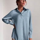 Blusa de manga larga sencilla y casual de unicolor para mujer