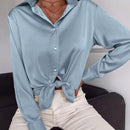 Blusa de manga larga sencilla y casual de unicolor para mujer