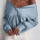 Blusa de manga larga sencilla y casual de unicolor para mujer