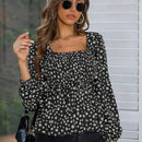 Camisa con cuello de manga larga con estampado floral sencillo para mujer