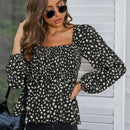 Camisa con cuello de manga larga con estampado floral sencillo para mujer