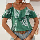 Blusa casual de mujer con estampado y hombros descubiertos