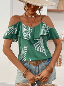 Blusa casual de mujer con estampado y hombros descubiertos