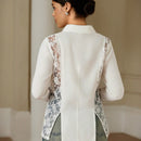 Blusa elegante de manga larga con encaje de contraste frances para mujer