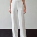 Motf premium pantalones de pierna ancha con bolsillo inclinado, detalle de boton y costuras frontales en color dorado solido