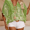 Blusa casual holgada con estampado floral, cuello en V y mangas tipo murcielago para mujer