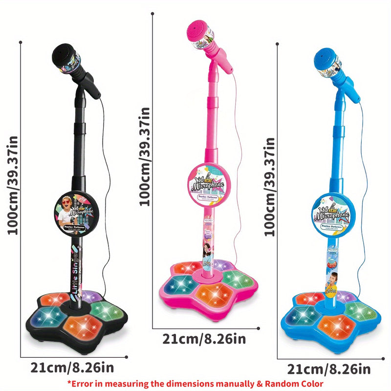 Micrófono de Karaoke LED para Niños con Soporte Ajustable - Portátil, Juguete Educativo para Fomentar el Cerebro, Ideal para Fiestas de Cumpleaños y Regalos de Conciertos, Azul/Negro