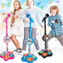 Micrófono de Karaoke LED para Niños con Soporte Ajustable - Portátil, Juguete Educativo para Fomentar el Cerebro, Ideal para Fiestas de Cumpleaños y Regalos de Conciertos, Azul/Negro