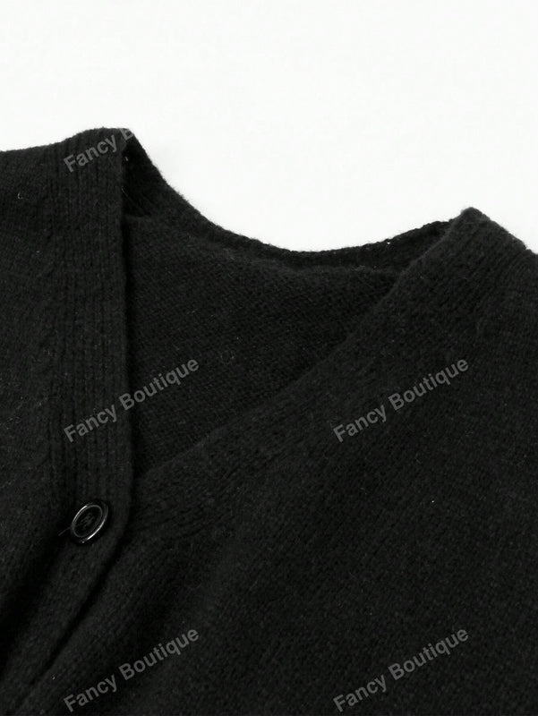Nuevo cardigan de punto de manga larga informal con cuello en v y abotonado, color negro, para mujeres, adecuado como prenda de abrigo, estilo otono/invierno 2024