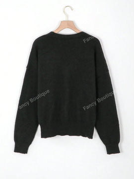 Nuevo cardigan de punto de manga larga informal con cuello en v y abotonado, color negro, para mujeres, adecuado como prenda de abrigo, estilo otono/invierno 2024