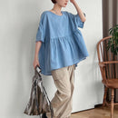 FRIFUL Blusa holgada a rayas informal de verano para mujer