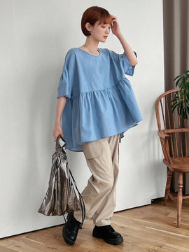 FRIFUL Blusa holgada a rayas informal de verano para mujer