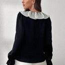 Mulvari Blusa casual suave con cuello Peter Pan, punos con volantes y abotonadura para mujer