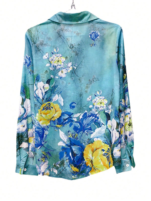Camisa de mujer de manga larga monobotonada de moda