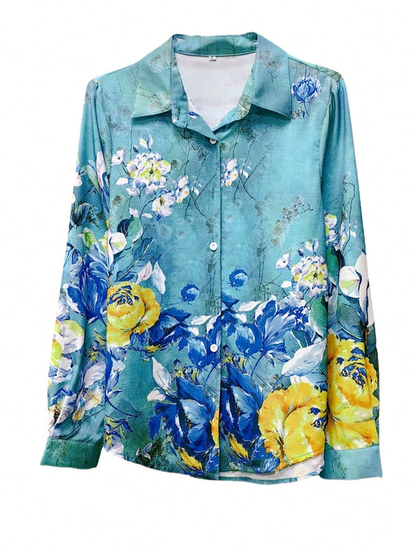 Camisa de mujer de manga larga monobotonada de moda