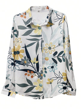 Camisa de manga larga y abotonadura sencilla de moda para mujer