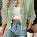 Franclia cardigan casual de mujer con borde de concha de color contrastante, para otono