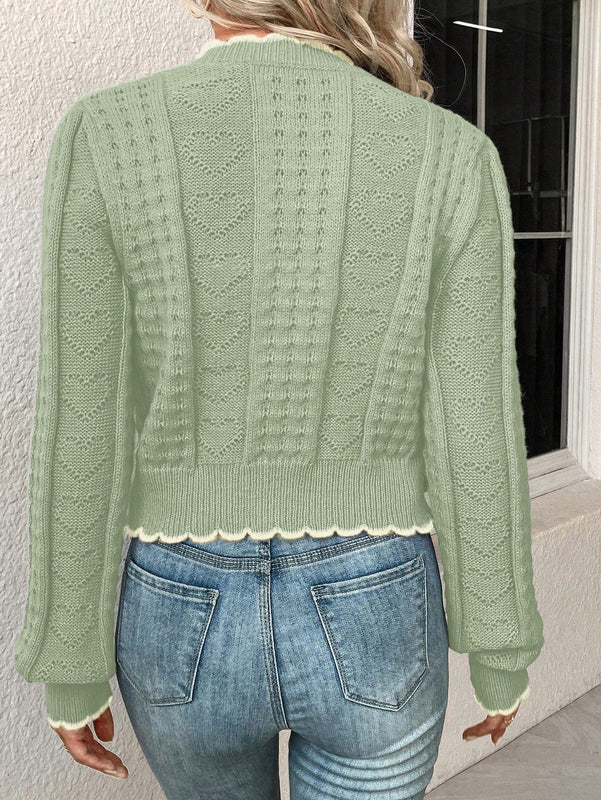 Franclia cardigan casual de mujer con borde de concha de color contrastante, para otono