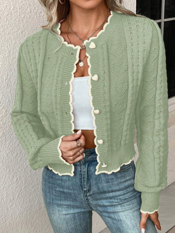 Franclia cardigan casual corto de punto con botones con forma de corazon para mujer, para otono/invierno