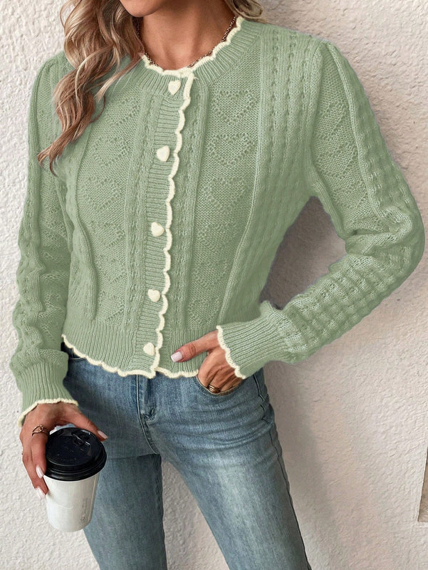 Franclia cardigan casual corto de punto con botones con forma de corazon para mujer, para otono/invierno