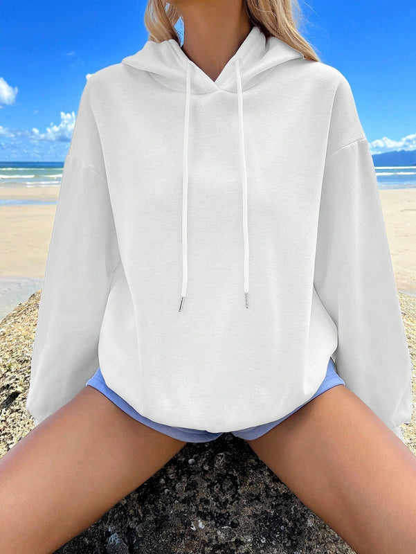 Ezwear sudadera holgada con capucha y estampado grafico cristiano "amar como jesus" con cara sonriente y texto para mujer