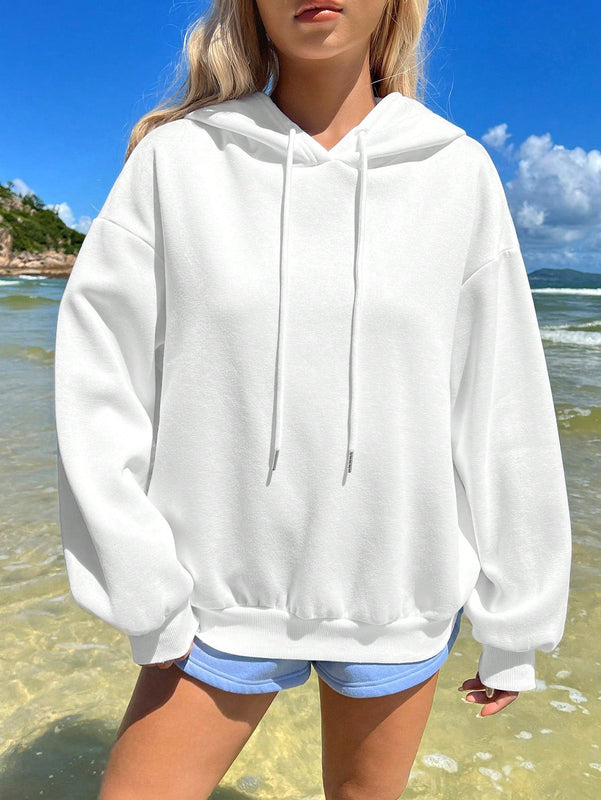Ezwear sudadera holgada con capucha y estampado grafico cristiano "amar como jesus" con cara sonriente y texto para mujer