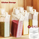 5 piezas de recipientes herméticos para alimentos de polipropileno, diseño cuadrado, ideales para arroz, cereales, nueces y harina, incluye 4 tazas medidoras con tapas, esenciales de cocina, seguridad alimentaria, almacenamiento de arroz