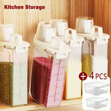 5 piezas de recipientes herméticos para alimentos de polipropileno, diseño cuadrado, ideales para arroz, cereales, nueces y harina, incluye 4 tazas medidoras con tapas, esenciales de cocina, seguridad alimentaria, almacenamiento de arroz