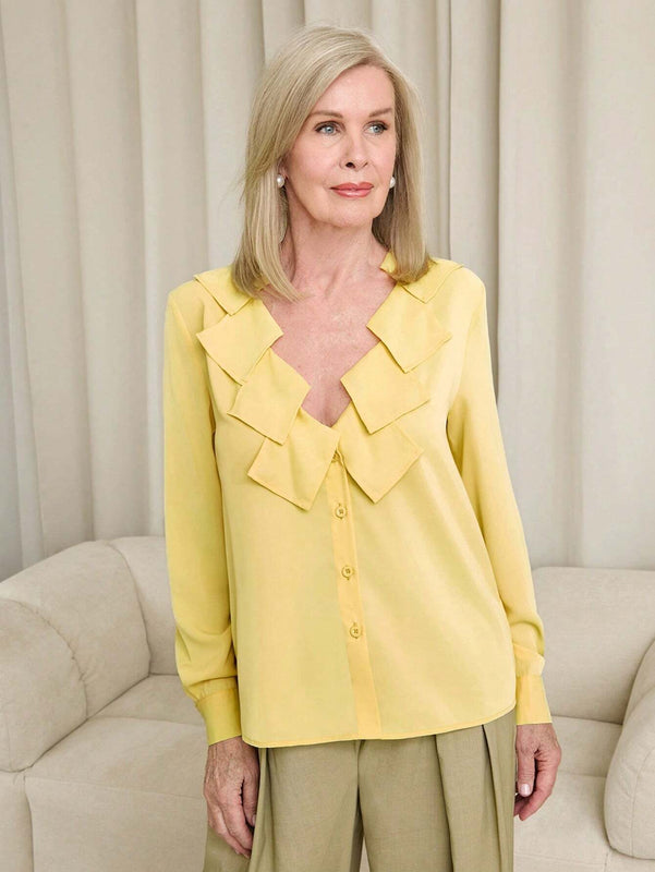 EMERY ROSE Blusa elegante de manga larga con cuello en V de unicolor para la oficina, primavera y verano