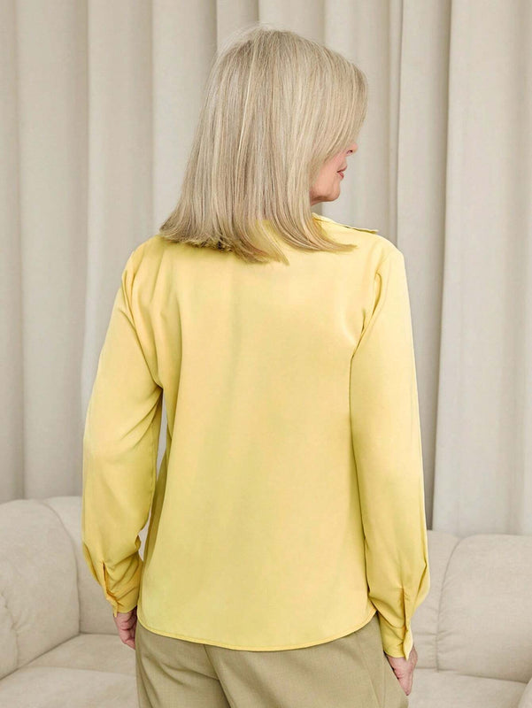 EMERY ROSE Blusa elegante de manga larga con cuello en V de unicolor para la oficina, primavera y verano