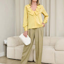 EMERY ROSE Blusa elegante de manga larga con cuello en V de unicolor para la oficina, primavera y verano