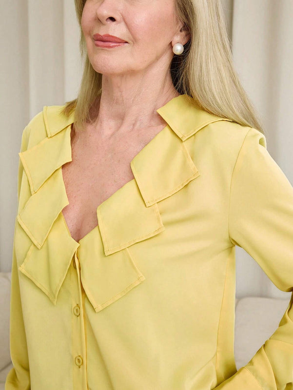 EMERY ROSE Blusa elegante de manga larga con cuello en V de unicolor para la oficina, primavera y verano