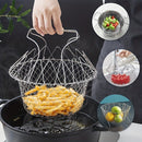 Cesta de freír plegable de acero inoxidable, colador de malla multifunción para cocina para freír y exhibir frutas - Accesorios de cocina duraderos, paquete de 1