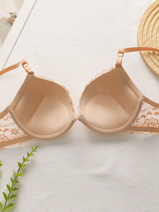 2 piezas de sujetadores con aros de encaje floral rojo/albaricoque con efecto push-up para mujer, ropa interior femenina con cierre trasero para busto/pecho pequeno, lenceria sexy y de unicolor para pechos pequenos, sosten de apoyo con tirantes