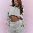 Missguided sudadera corta con capucha y corte caido en los hombros con dobladillo fruncido y cordones
