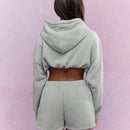 Missguided sudadera corta con capucha y corte caido en los hombros con dobladillo fruncido y cordones