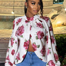 Blusa de manga larga con cuello alto y estampado floral para mujer