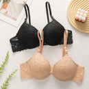 2 piezas de sujetadores con aros de encaje floral rojo/albaricoque con efecto push-up para mujer, ropa interior femenina con cierre trasero para busto/pecho pequeno, lenceria sexy y de unicolor para pechos pequenos, sosten de apoyo con tirantes