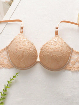 2 piezas de sujetadores con aros de encaje floral rojo/albaricoque con efecto push-up para mujer, ropa interior femenina con cierre trasero para busto/pecho pequeno, lenceria sexy y de unicolor para pechos pequenos, sosten de apoyo con tirantes