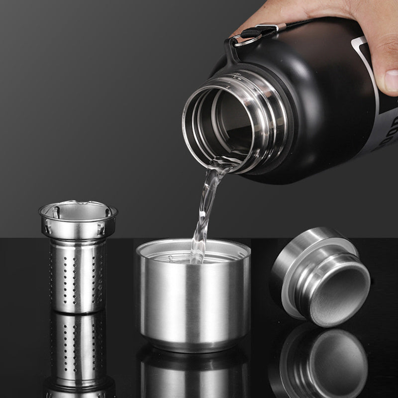 Botella de Agua para Exteriores de Gran Capacidad con Térmica, Vaso Aislado para Deportes al Aire Libre con Asa y Separación de Té y Agua