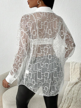 Camisa de malla con botones delanteros y hombros caidos