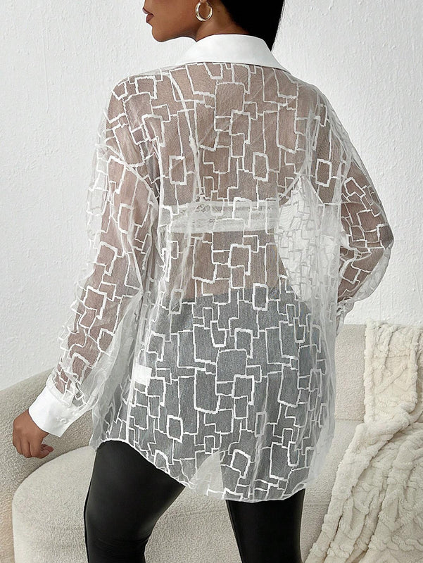 Camisa de malla con botones delanteros y hombros caidos